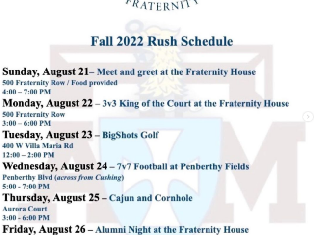 Fall 2022 Rush Schedule